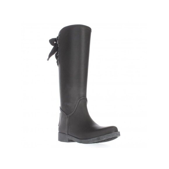Coach Women's Black Tristee Lace Up Rubber Knee High Outdoor Rain Boot Size 6B - Picture 1 of 7